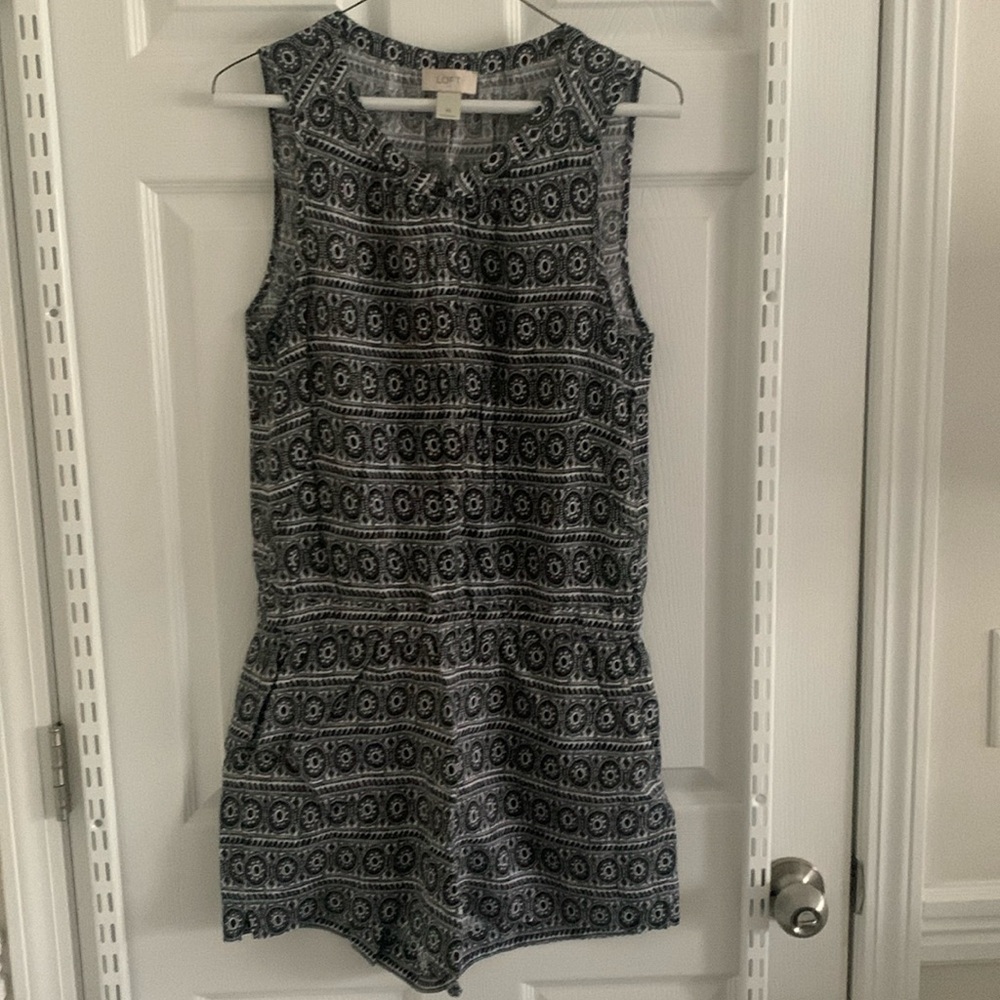 Loft black and white button up romper, size XS
